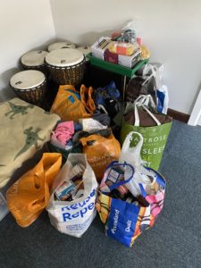 Bags of donations from school