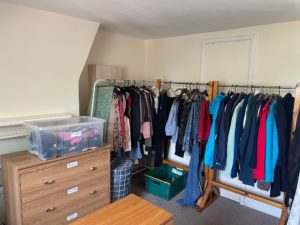 A rail of donated clothes for guests at The Haven.