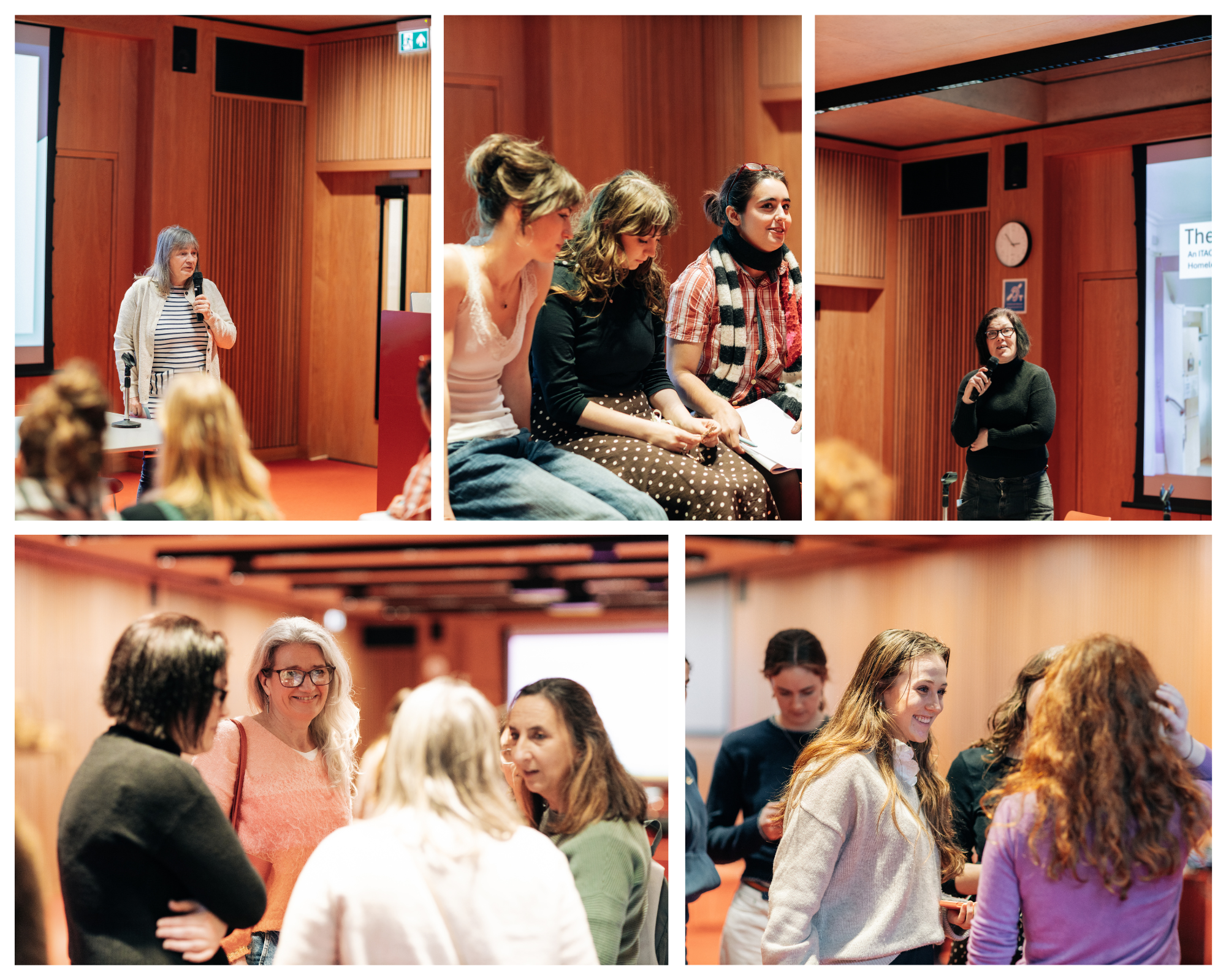 A five photo montage of discussions taking place at the End Women's Homelessness assembly